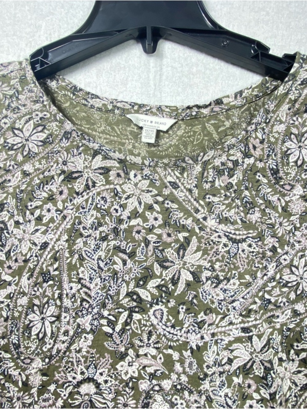 Lucky Brand Floral Paisley Tee Women's 1X Green Long Sleeve Round Neck Shirt - Picture 5 of 12